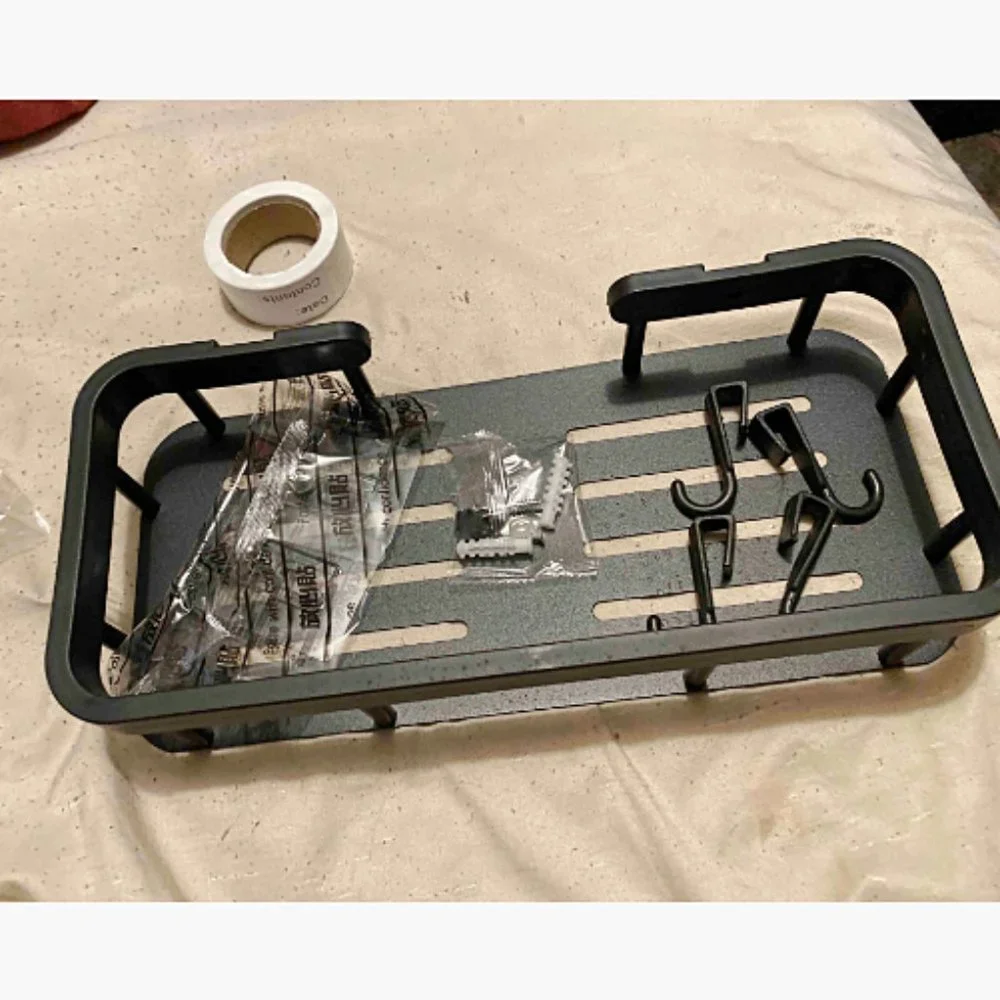 🆕 1pc Adhesive Black Shower Caddy, Bathroom Shelf, Toiletry Organizer Rack